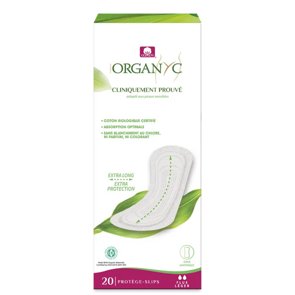 ORGANYC Protège-Slips Extra Long en Coton Bio - Flux Léger, 20 Unités