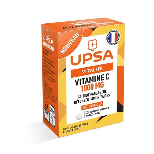 UPSA VITALITÉ - Vitamine C 1000mg Goût Orange, 20 Comprimés à Croquer