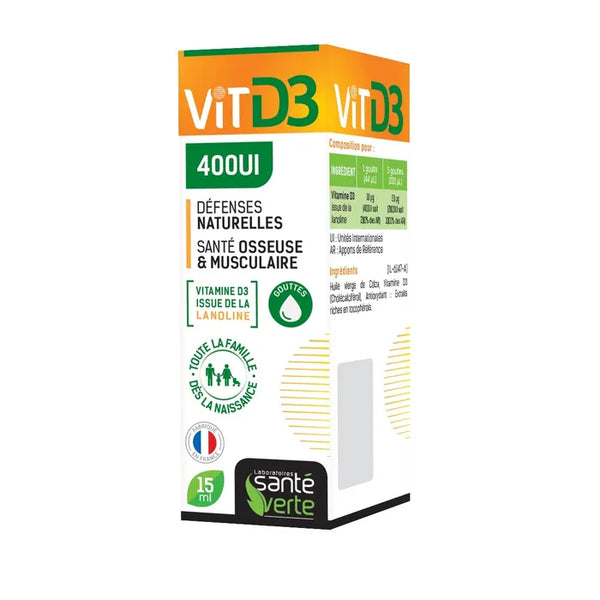 SANTE VERTE VIT D3 - 400UI Défenses Naturelles, Santé Osseuse & Musculaire, 15ml